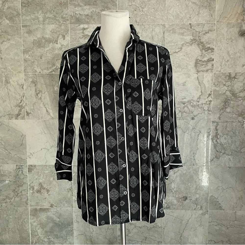 Cruel Girl Contrast Print 3/4 Sleeve Western Shirt - Picture 2 of 7